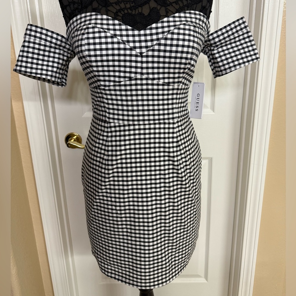 Guess Black and White Gingham Mini Dress